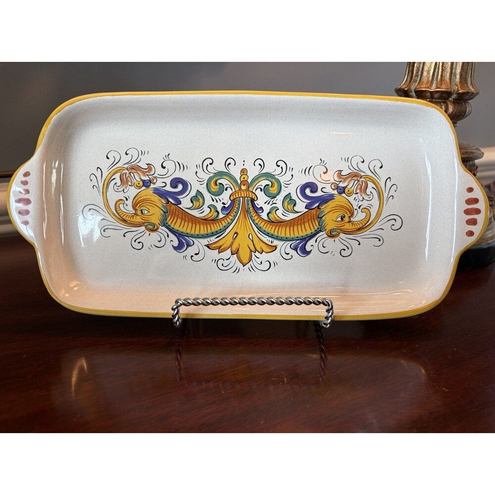 Nova Deruta Italian Raffaellesco Pottery Serving Plate Dish Tray Dragons 11 x 5